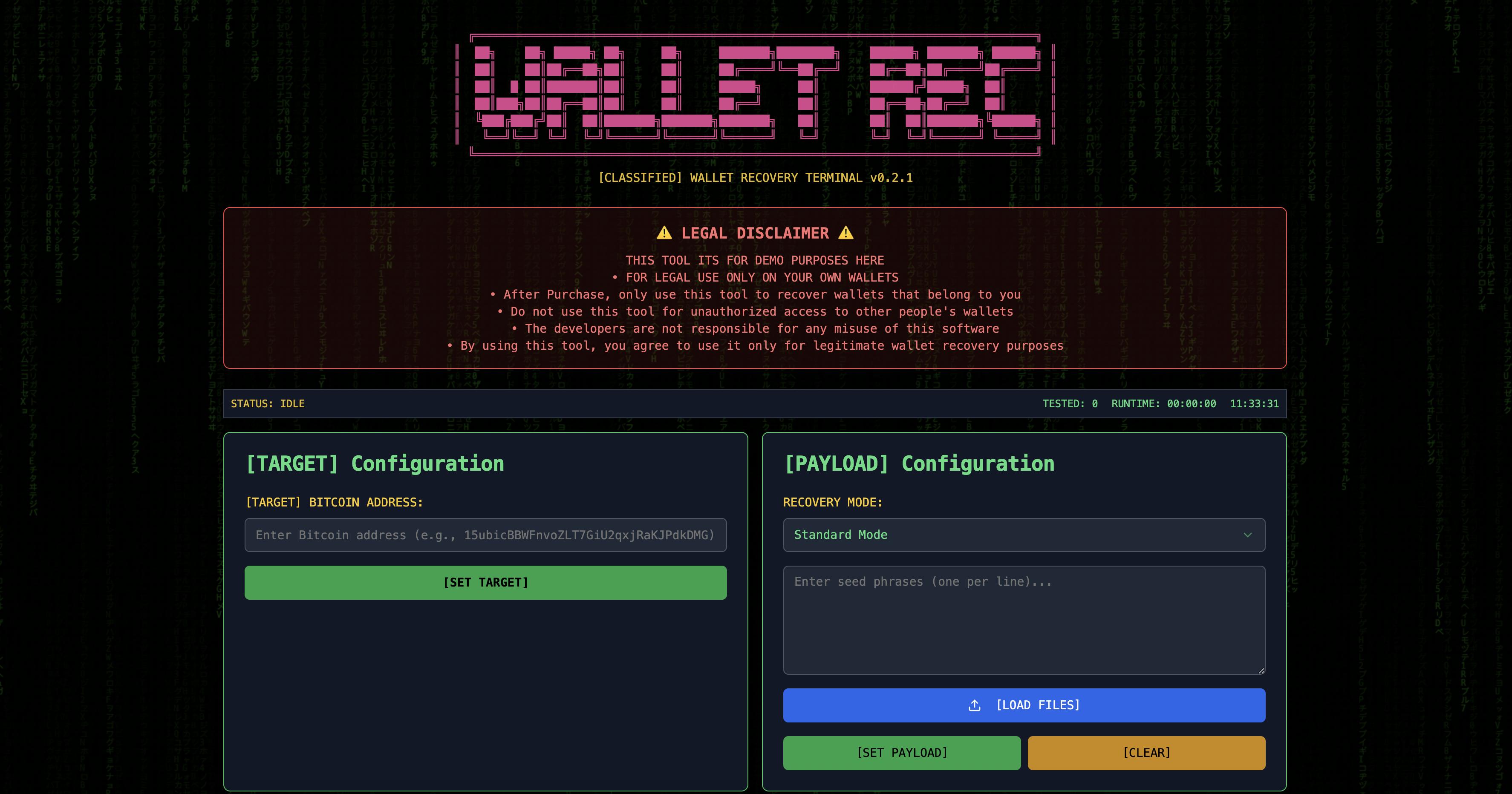 🔐 Bitcoin Wallet Recovery Tool: A Cyberpunk-Styled Solution for Lost Cryptocurrency Access